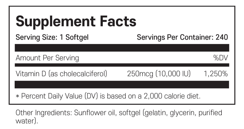 뉴트리코스트 비타민 D3 10000 IU 240정 - Nutricost Vitamin D3 10000 IU 240 softgel